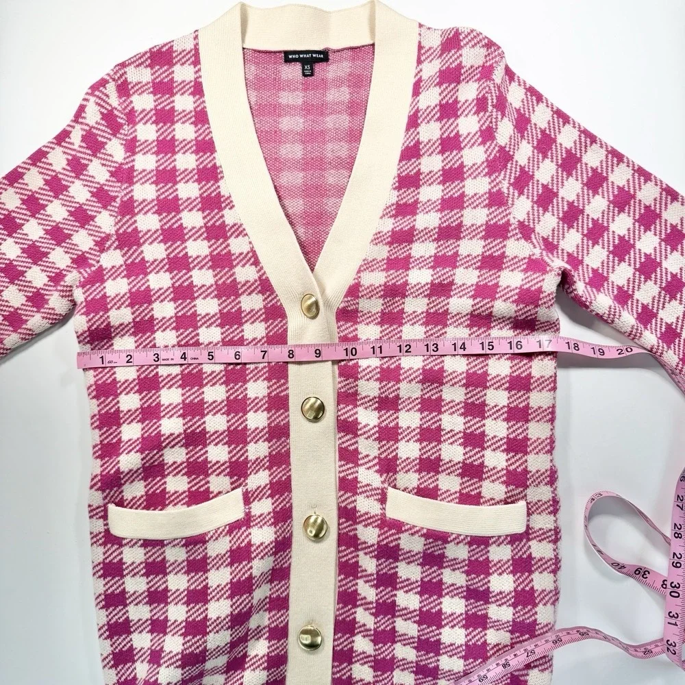 Who What Wear Women's Pink & Ivory Checked Cardigan Sweater XS Classic Old Money - Picture 7 of 10